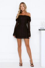 Secret Smile Lace Off Shoulder Mini Dress Black