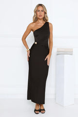 Evening Enchantress One Shoulder Maxi Dress Black